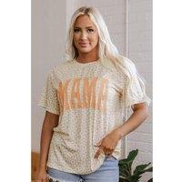 Everyday The Label Women's Yellow MAMA Letter Graphic Leopard Loose Tee | Size: Medium