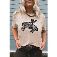 Everyday The Label Women's Khaki Sequin Rodeo Graphic Crewneck Tee | Size: XL