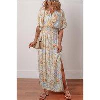 Everyday The Label Women's Multicolour Geometric Print Half Sleeve Shirred High Waist Maxi Dress | Size: Medium