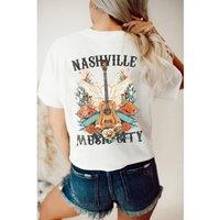 Everyday The Label Women's White Nashville Music City Guitar Wings Graphic Tee | Size: 22