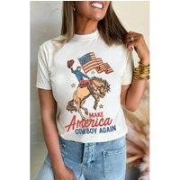 Everyday The Label Women's White MAKE AMERICAN COWBOY AGAIN Graphic Crewneck Tee | Size: 22