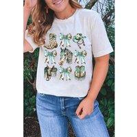 Everyday The Label Women's White Horse Bowknot Cowgirl Fashion Print Crewneck Tee | Size: 22