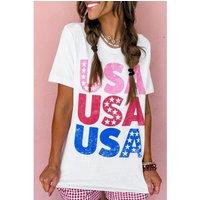 Everyday The Label Women's White USA Starry Letter Graphic Cotton Blend T-Shirt | Size: Small