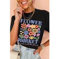 Everyday The Label Women's Black FLOWER MARKET Cotton Blend T-Shirt | Size: Medium