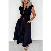 Everyday The Label Women's Black Sleeveless Zipped Front V Neck Shirred Waist Maxi Dress | Size: XL