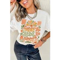 Everyday The Label Women's White FOREVER CHASING SUNSETS Floral Print T-Shirt | Size: XL