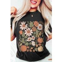 Everyday The Label Women's Black Wild Flower Pumpkin Print T-Shirt | Size: XL