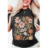 Everyday The Label Women's Black Wild Flower Pumpkin Print T-Shirt | Size: Small