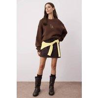 WOVCOR Women's Embroidered Crew Neck Fleece Sweatshirt in Brown | Size: XL