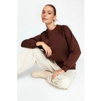 WOVCOR Women's Basic Crew Neck Fleece Sweatshirt in Brown | Size: XS