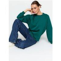WOVCOR Women's Basic Crew Neck Fleece Sweatshirt in Green | Size: XS