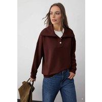 WOVCOR Women's Collared Button-Up Fleece Sweatshirt in Brown | Size: XL