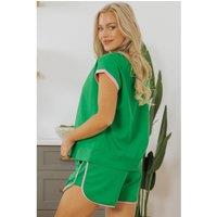 Everyday The Label Women's Bright Green Two Tone Contrast Textured Crewneck Tee & Shorts Set | Size: XL