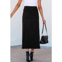 Everyday The Label Women's Black Button Fly Side Split High Waist Denim Midi Skirt | Size: XL