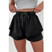 Everyday The Label Women's Black Mineral Wash French Terry High Waist Casual Shorts | Size: Medium