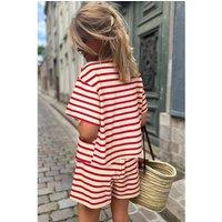 Everyday The Label Women's Red Stripe Lace-up Front Top & High Waist Shorts Set | Size: XL