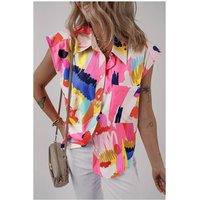Everyday The Label Women's Multicolour Abstract Print Collared Cap Sleeve Casual Shirt | Size: Large