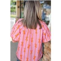 Everyday The Label Women's Rose Bowknot Print Shirred V Neck Puff Sleeve Plus Size Blouse | Size: 4XL