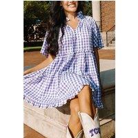 Everyday The Label Women's Lavendula Plaid Ruffle Wide Short Sleeve Babydoll Mini Dress | Size: Large