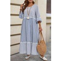 Everyday The Label Women's Sky Blue Stripe Crisscross Lace Detail Mixed Striped Patchwork Plus | Size: XL