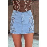 Everyday The Label Women's Beau Blue Western Embroidered Denim Mini Skirt | Size: Large