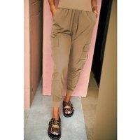 Everyday The Label Women's Camel Elastic High Waist Pocketed Cargo Jogger Pants | Size: 18