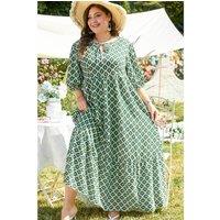 Everyday The Label Women's Green Geometric Floral Print Half Sleeve Plus Size Maxi Dress | Size: XL