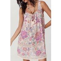 Everyday The Label Women's Multicolour Floral Print Fringed Tie U Neck Sleeveless Mini Dress | Size: Large