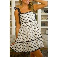 Everyday The Label Women's White Bow Knot Color Contrast Trim Knotted Shoulder Mini Dress | Size: Medium