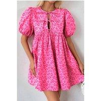 Everyday The Label Women's Rose Leopard Puff Sleeve Tie Front High Waist Mini Dress | Size: Small