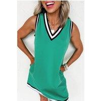 Everyday The Label Women's Mint Green Color Contrast Trim V Neck Shift Sleeveless Mini Dress | Size: Large