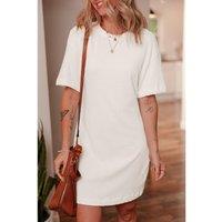 Everyday The Label Women's White Drop Shoulder Crew Neck Shift T-Shirt Dress | Size: Medium