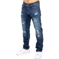 Enzo Men's Straight Leg Ripped Denim Jeans in Dark Blue | Size: 30R