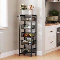 HOMCOM 5-Tier Kitchen Island on Wheels with 5 Pull-Out Baskets, Light Grey