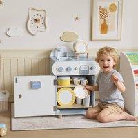 AIYAPLAY Wooden Dishwasher Playset, Kitchen Sink Toys with Accessories in Light Blue