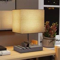 HOMCOM Table Lamp with 3 Slots, Bedside Lamp with Solid Wood Base in Grey
