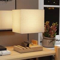 HOMCOM Table Lamp with 3 Slots, Bedside Lamp with Solid Wood Base in White