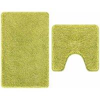 Berkfield Home 2 Piece Bath Mat Set Green Polypropylen Non-Slip | Size: Medium