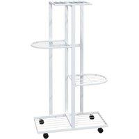 Berkfield Home 4-Floor Flower Stand with Wheels 44x23x80 cm White Iron | Size: 44 x 23 x 80 cm