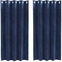 Berkfield Home Blackout Curtains with Eyelets 2 pcs Dark Blue Velvet in Navy