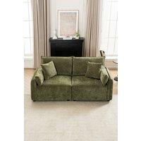 Living and Home 2-Seater Chenille Upholstered Sofa with Throw Pillows in Green