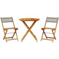 Berkfield Home 3 Piece Bistro Set Grey Poly Rattan & Solid Wood