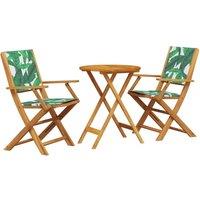 Berkfield Home 3 Piece Bistro Set Leaf Pattern Fabric & Solid Wood in Green