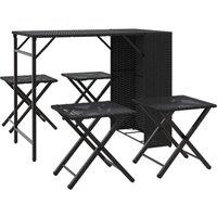 Berkfield Home 5 Piece Garden Dining Set Foldable Black Poly Rattan
