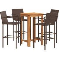Berkfield Home 5 Piece Garden Bar Set Brown Solid Wood Acacia & Poly Rattan
