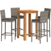 Berkfield Home 5 Piece Garden Bar Set Grey Solid Wood Acacia & Poly Rattan