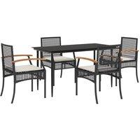 Berkfield Home 5 Piece Garden Dining Set with Cushions Black Poly Rattan