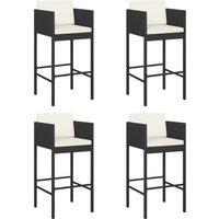 Berkfield Home Bar Stools 4 pcs with Cushions Black Poly Rattan