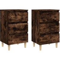 Berkfield Home Bed Cabinets with Solid Wood Legs 2 pcs Smoked Oak 40x35x69 cm in Brown | Size: 40 x 35 x 69 cm