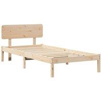 Berkfield Home Bed Frame with Headboard 90x200 cm Solid Pine Wood in Beige